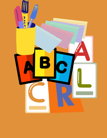 Flashcards with alphabets and markers.