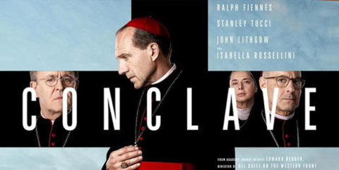 Conclave Movie Poster, Man in robes looking down