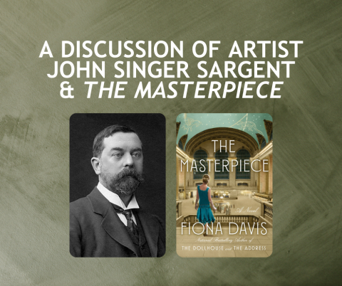 Portrait of John Singer Sargent and Book cover for The Masterpiece