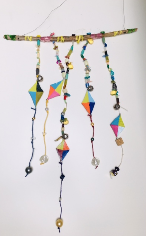Colorful beaded wind chime.