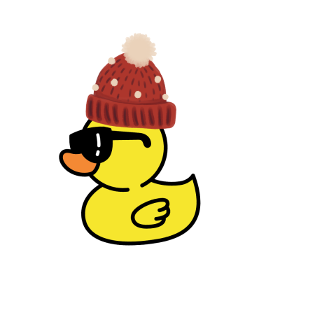 Duck wearing a red hat.