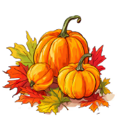 three pumpkins with leaves