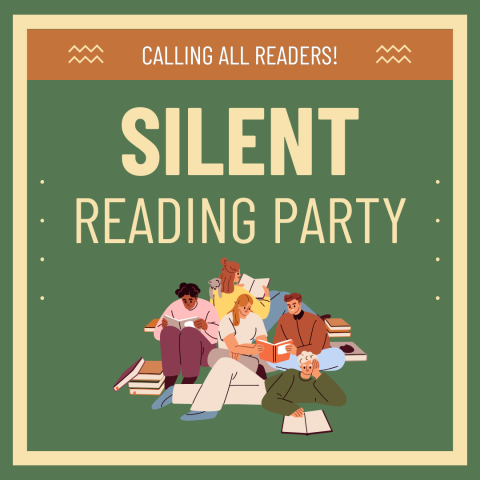 Text: Silent Reading Party Illustration of people reading