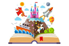 Storybook with stories coming out of it