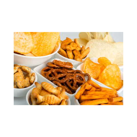 pretzels, chips, and other snacks.