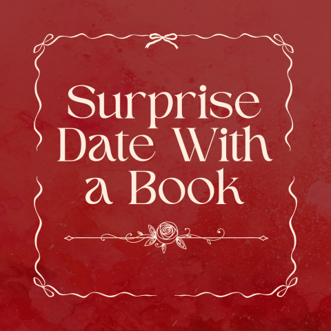 Surprise Date with a book white text on red background with boarders